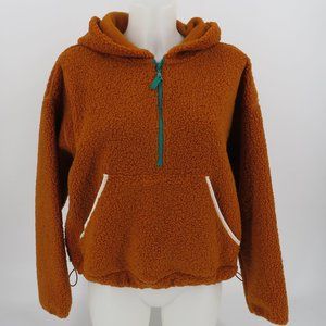 Cozy Hooded Sherpa Pullover Sweater - Rust
